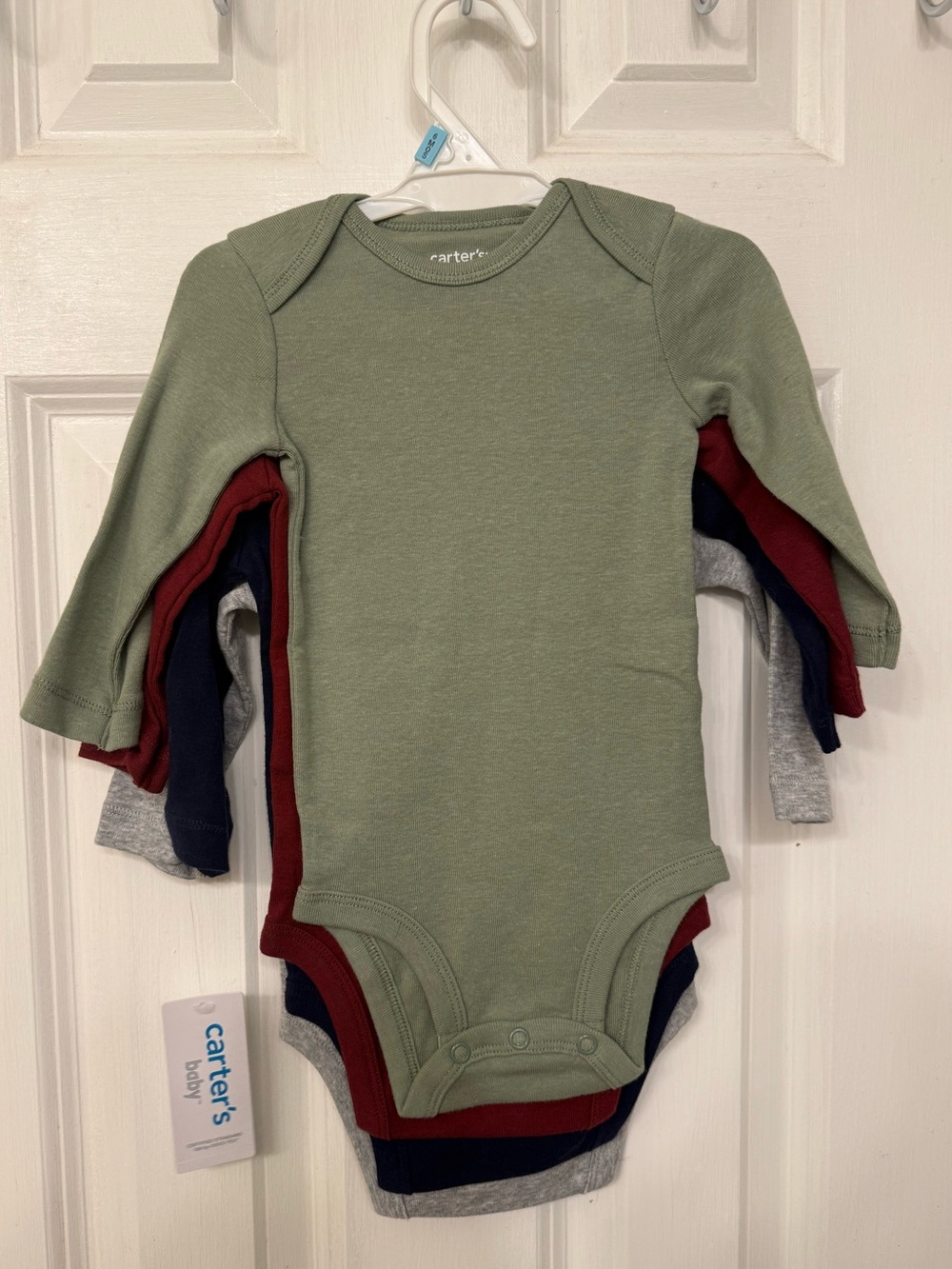 Carter's Long-Sleeve One-Piece Bodysuits - Olive, Navy, Burgundy & Gray 6 months